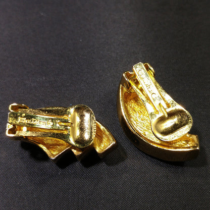 Christian Dior Black Enamel Earrings, Gold Plated, Pave Rhinestones, 1980s Vintage Jewelry