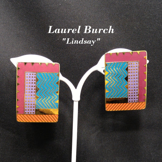 Vintage Laurel Burch "Lindsay" Clip Earrings, Large Geometric