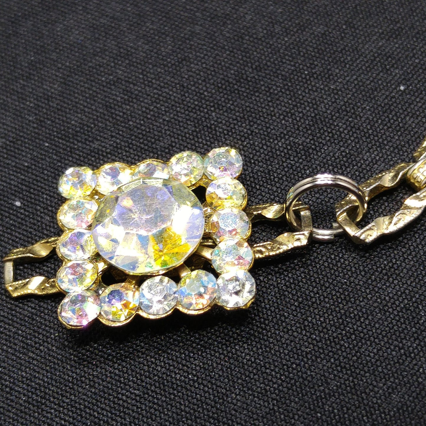 Vintage 1960s Aurora Borealis Rhinestone Necklace & Earrings Set – Square Links