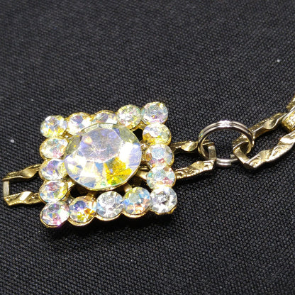 Vintage 1960s Aurora Borealis Rhinestone Necklace & Earrings Set – Square Links