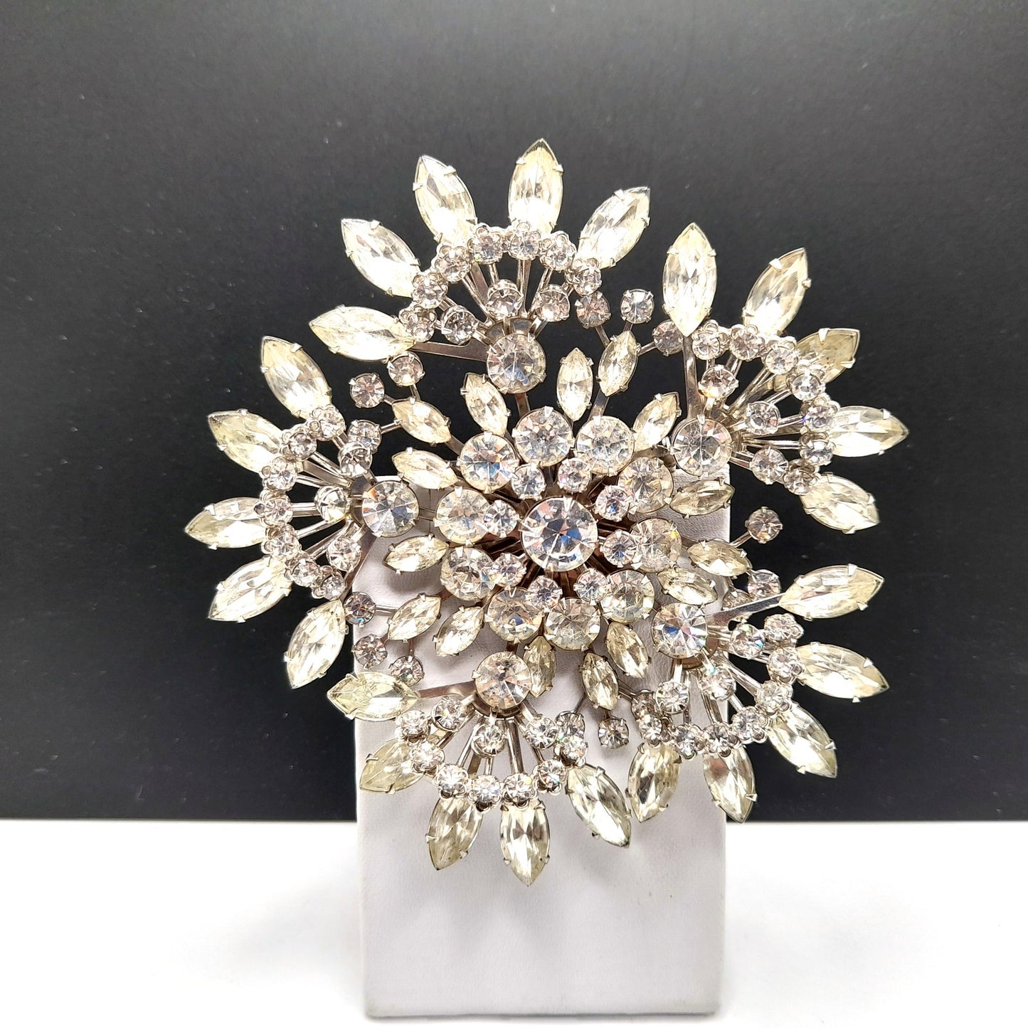 Vintage 1950s Large Floral Wedding Brooch, 4", Riveted Petals,  Silver Tone
