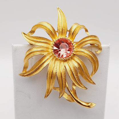 Vintage Trifari™ Flower Brooch with Pink Rhinestone Center