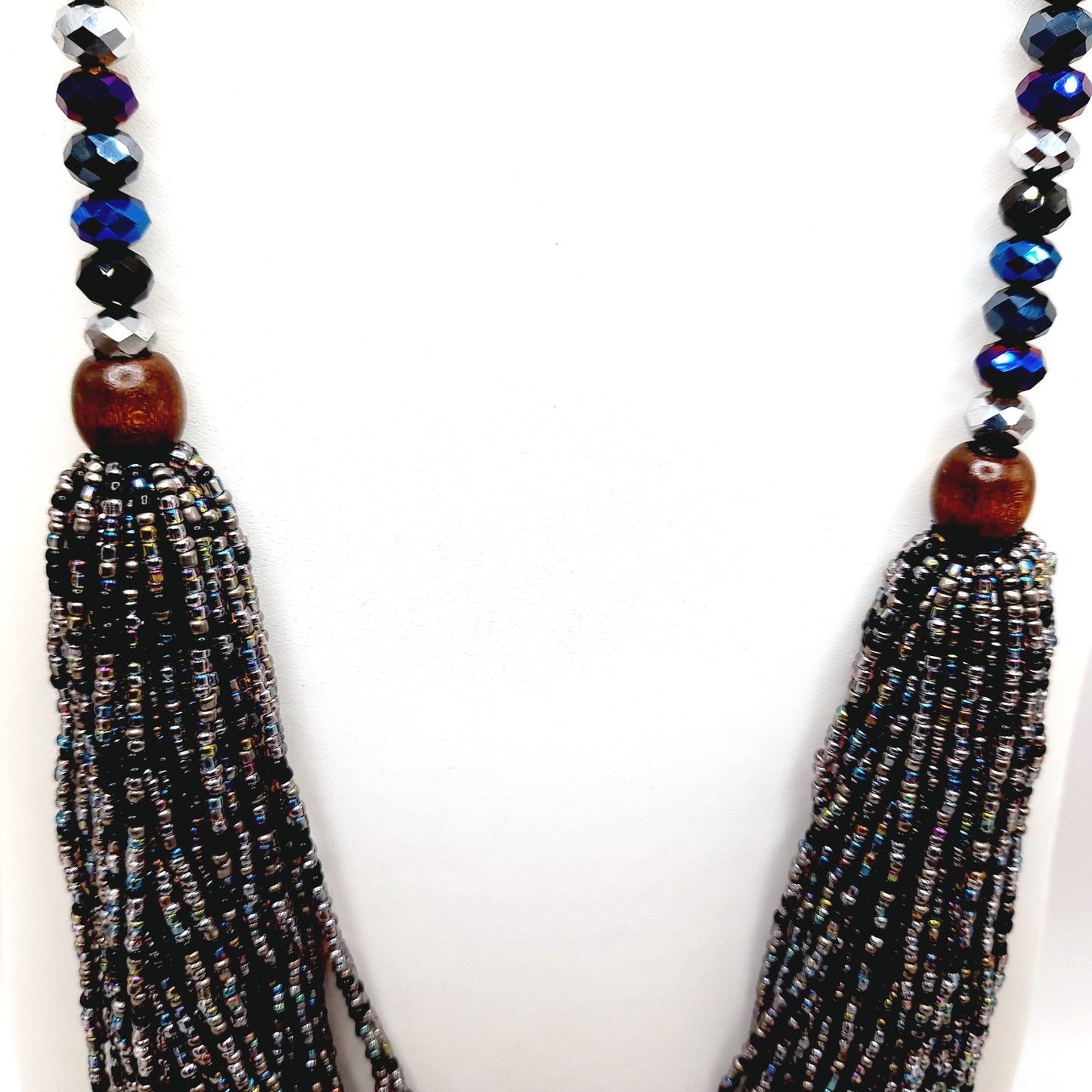 Vintage Joan Rivers Multistrand Purple Blue Silver Beaded Necklace