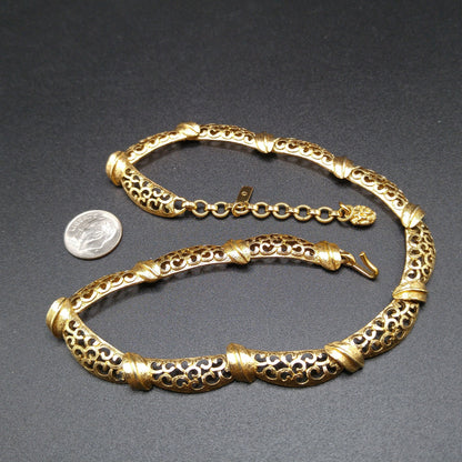Monet Lacy Link Choker Necklace, Gold Plated, 1960s Vintage Jewelry