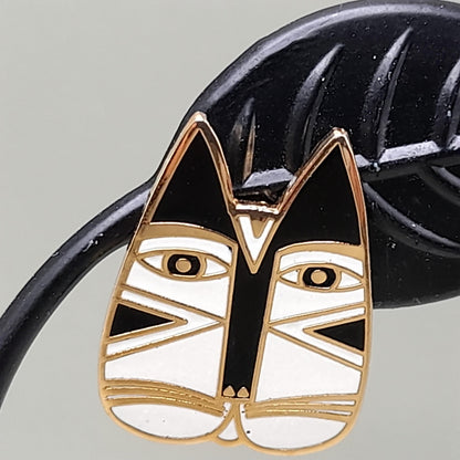 Vintage Laurel Burch "Gato" Cat Post Earrings, Enamel, Gold Plated, 1980s