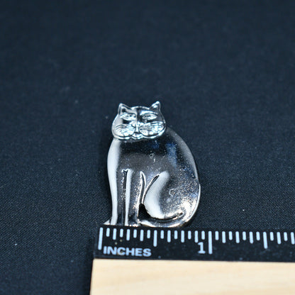Vintage Laurel Burch Mystic Cat Brooch, Rhodium Plated