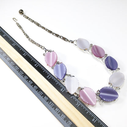 Vintage Lisner Leaves Necklace, Lavender Pink White Lucite, 1950s