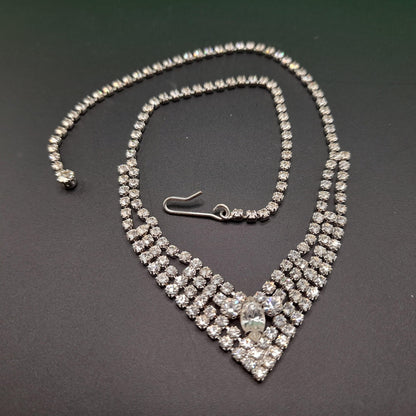 Eisenberg Ice Clear Rhinestone Necklace, Mid-Century Rhodium Plated, 1960s Vintage Jewelry