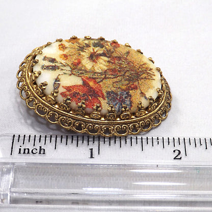 West Germany Sugar Glass Floral Brooch, Filigree Back, 1960s Vintage Jewelry