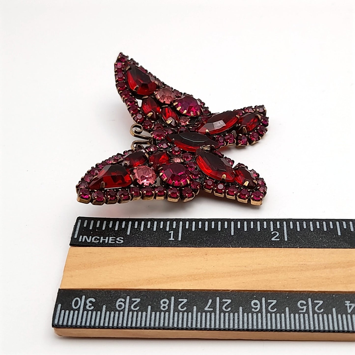 Vintage WEISS Red Pink Rhinestone Butterfly Brooch