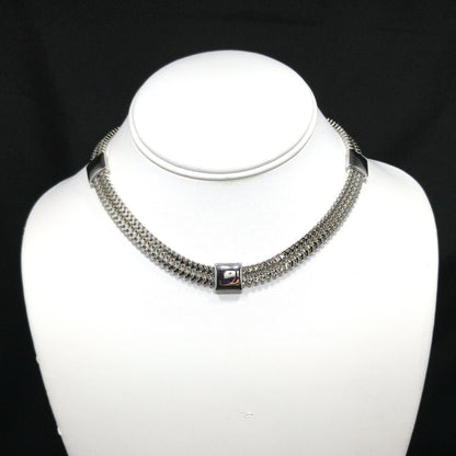Monet Silver Wide Box Chain Necklace, Gold Plated, 1960s Vintage Jewelry