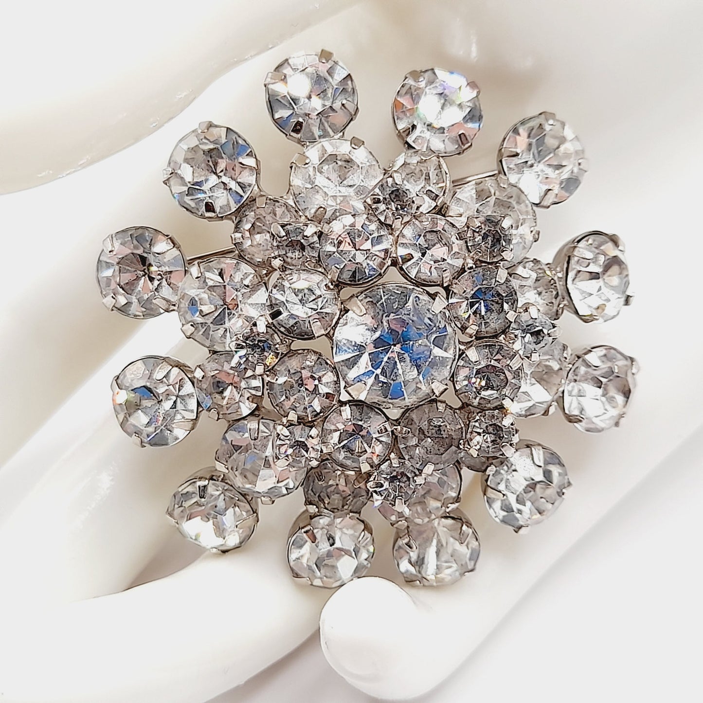 Vintage Clear Rhinestone Wedding Rhodium Plated 2 Inch Brooch