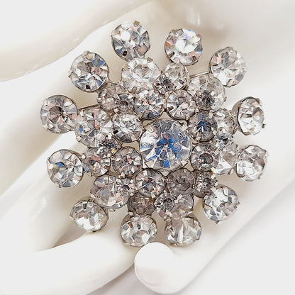 Vintage Clear Rhinestone Wedding Rhodium Plated 2 Inch Brooch