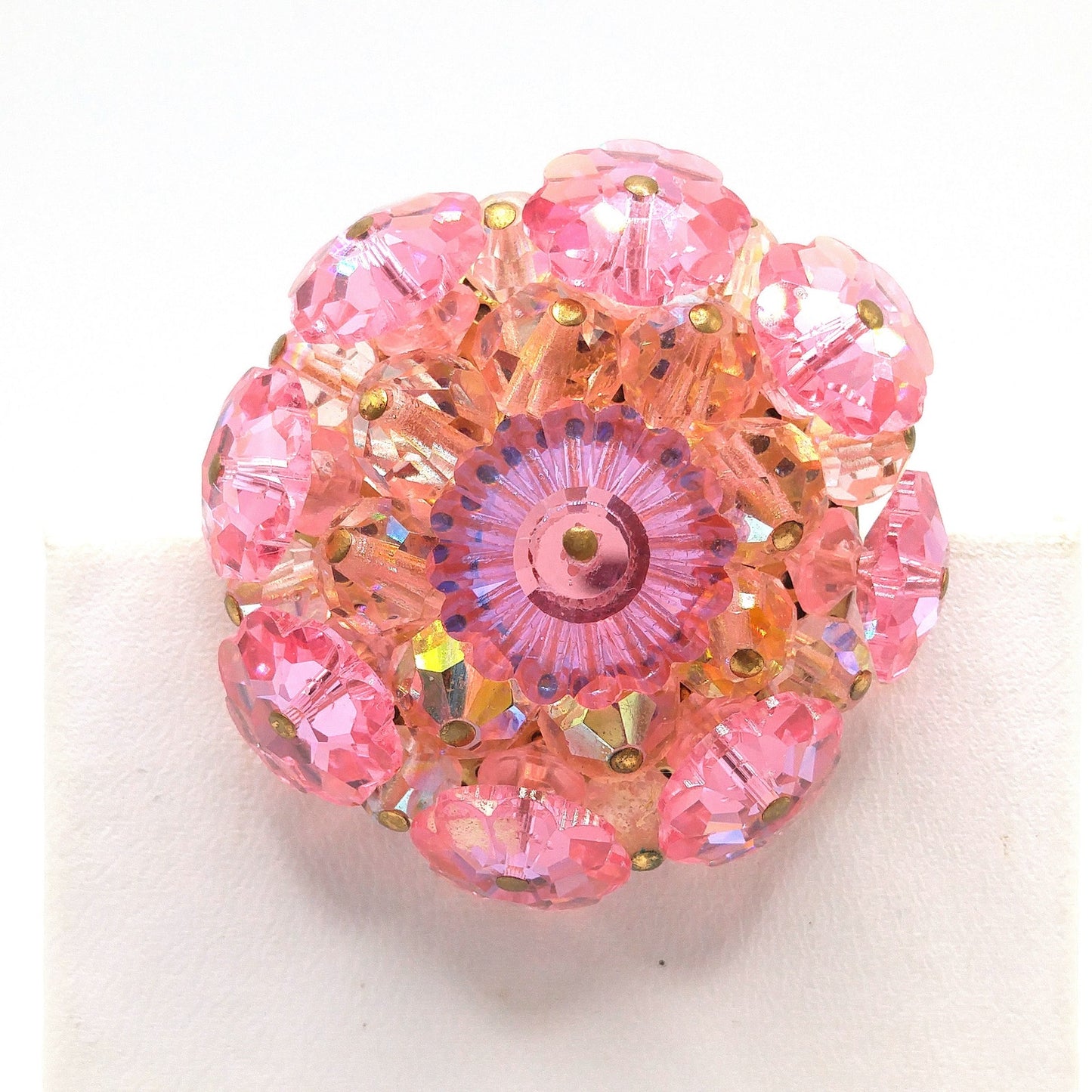 Pink Margarita Crystal Beaded Brooch, 1960s Vintage Jewelry