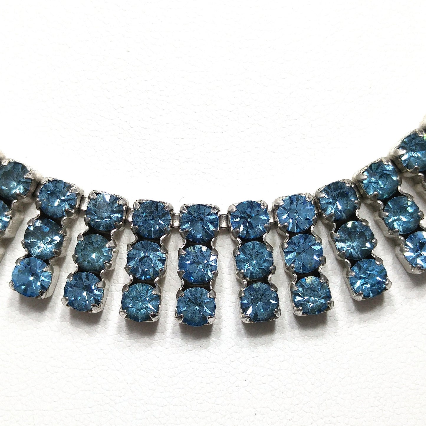Kramer Blue Rhinestone Necklace, Rhodium Plated, 1960s Vintage Jewelry