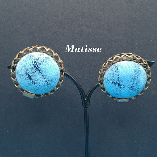 Vintage Matisse Enamel Copper Earrings 1950s 1960s Mid-Century Modern Signed
