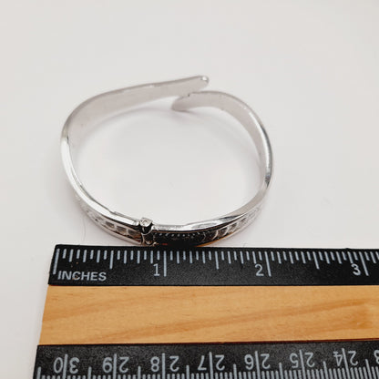 Vintage Monet Rhodium Plated Hinged Bracelet Textured Design 6 Inch