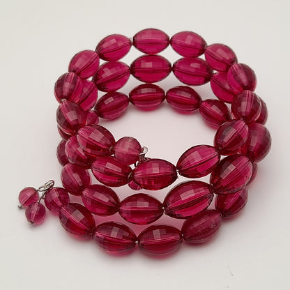 Vintage 1950s Purple Faceted Lucite Oval Beads Memory Wire Bracelet