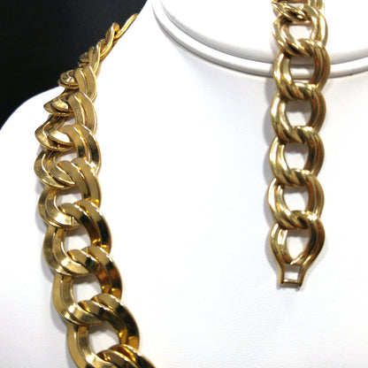 Monet Wide Link Necklace Bracelet Set, Double Links, 1980s Vintage Jewelry