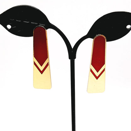 Vintage Laurel Burch Gold Red Chevron Post Earrings, 1980s, Gold Plated