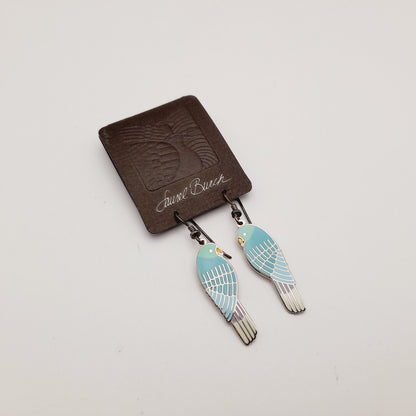 Vintage Laurel Burch Lorikeets Light Blue Enamel Rhodium Plated 1988 Earrings - Silver Plated Earwires - Original Card