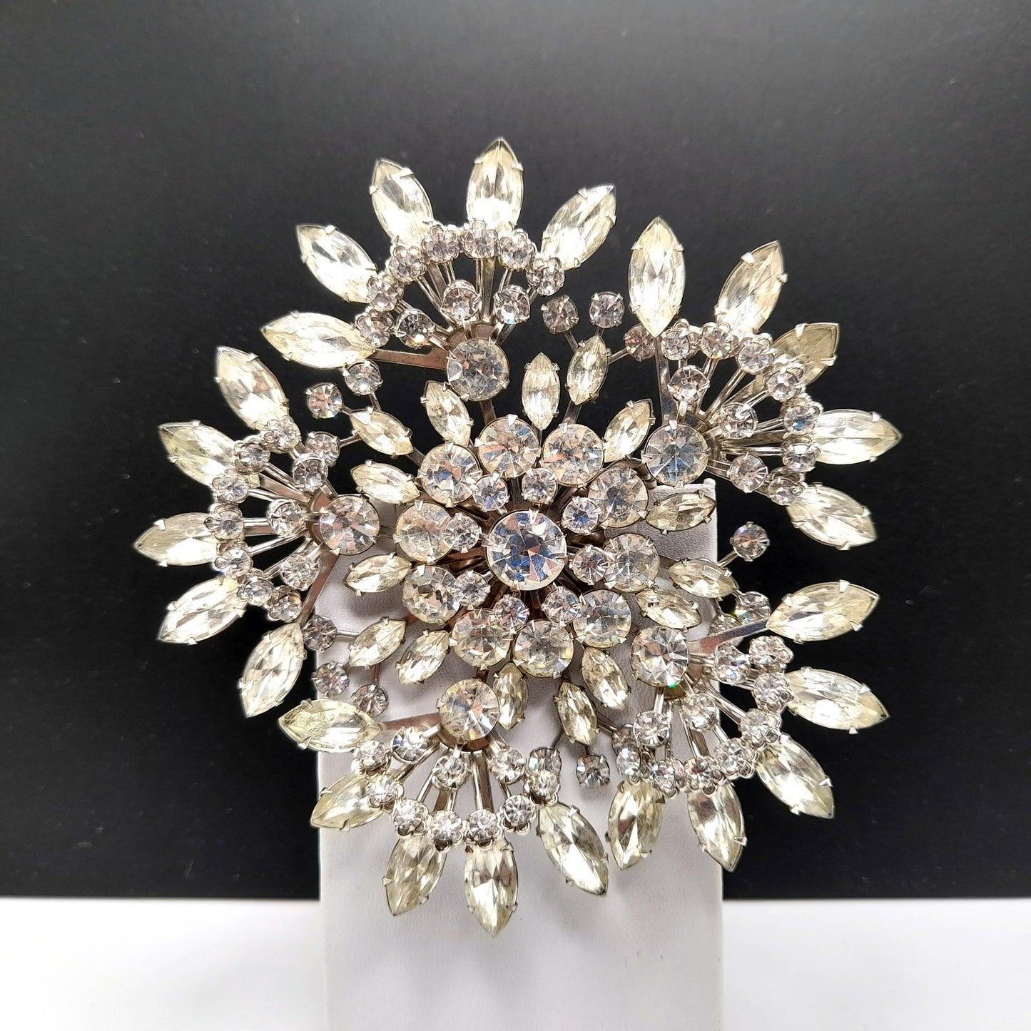 Vintage 1950s Large Floral Wedding Brooch, 4", Riveted Petals,  Silver Tone