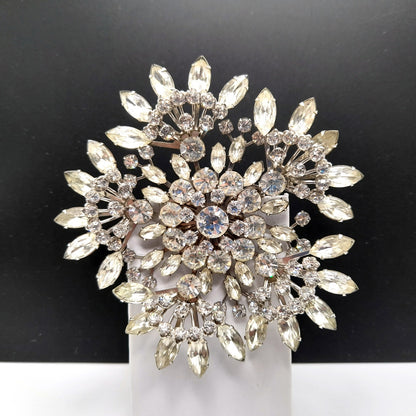 Vintage 1950s Large Floral Wedding Brooch, 4", Riveted Petals,  Silver Tone