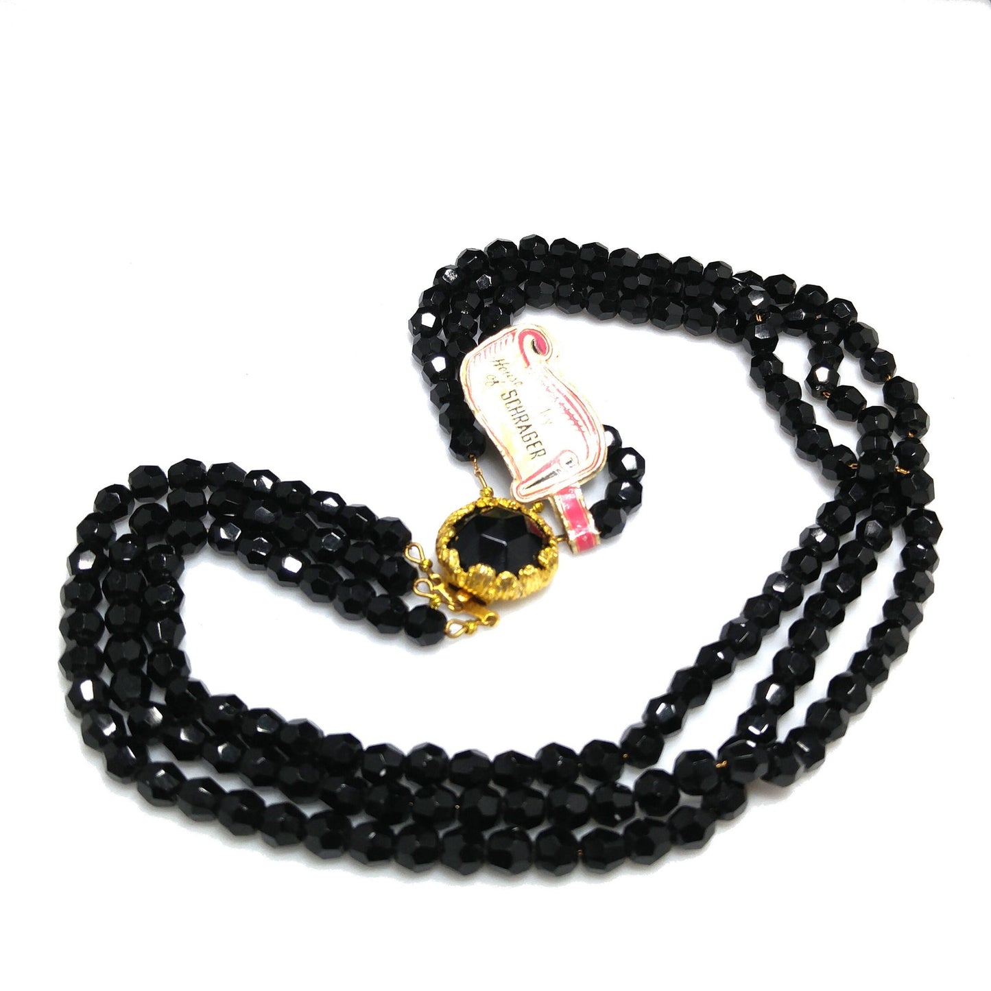 Vintage Jonne’ Original Black Crystal 3-Strand Necklace House of Schrager NOS