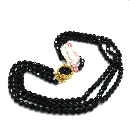 Vintage Jonne’ Original Black Crystal 3-Strand Necklace House of Schrager NOS