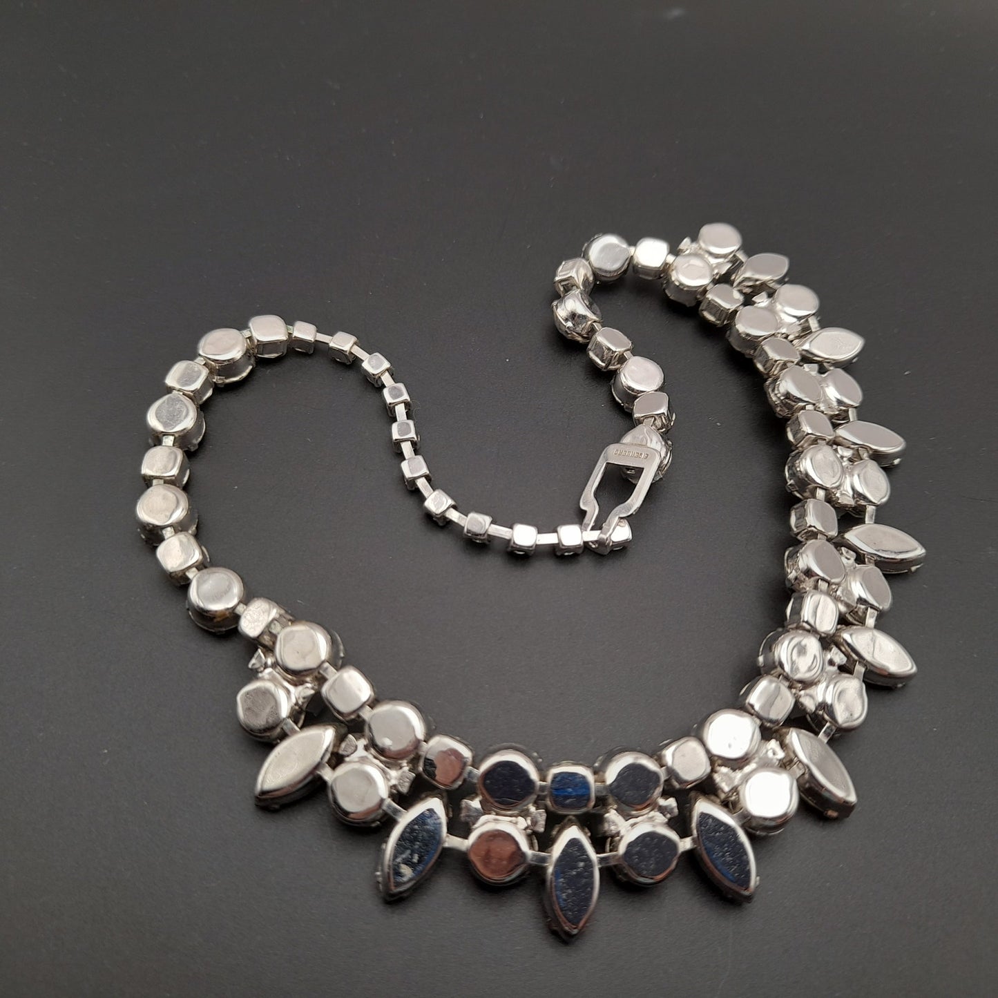 Eisenberg Clear Rhinestone Necklace Rhodium Plated 1950s Bridal Vintage