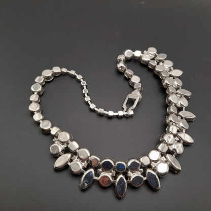 Eisenberg Clear Rhinestone Necklace Rhodium Plated 1950s Bridal Vintage