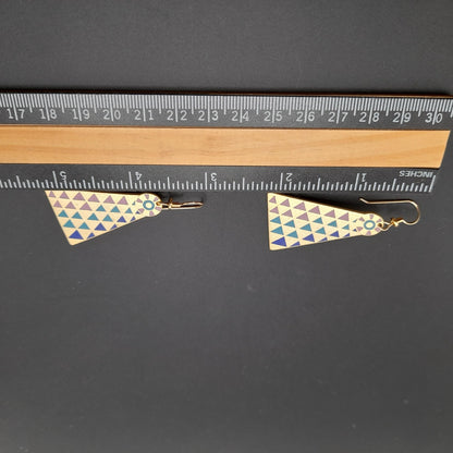 Laurel Burch Geometric Long Earrings, Gold Filled Ear Wires, 1980s Vintage Jewelry