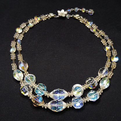 Vendome Clear Aurora Borealis Crystal Necklace, Wedding Bridal, Rhinestone Clasp, 1960s Vintage Jewelry