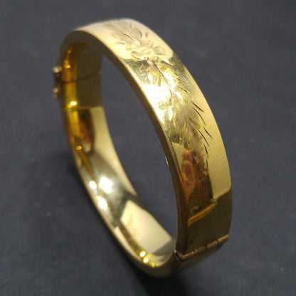 Carl-Art 12K Gold Filled Hinged Bracelet, Art Deco, 1930s Vintage Jewelry