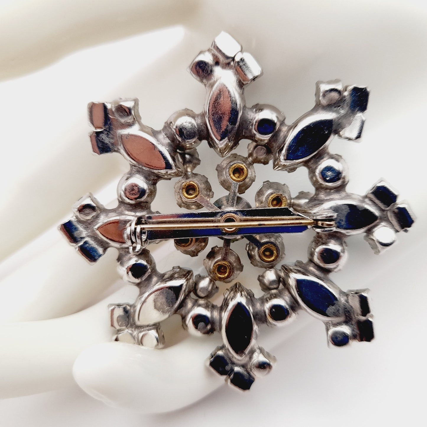 Vintage Blue Aurora Borealis Snowflake Brooch Pin