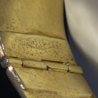 Whiting & Davis Gold Tone Cuff Bracelet Peking Glass Cabochon Leaves Vintage