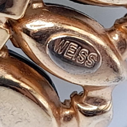 Weiss 1950s Iridescent Green Blue Gold Fire Polished Rhinestone Wreath Brooch – Signed