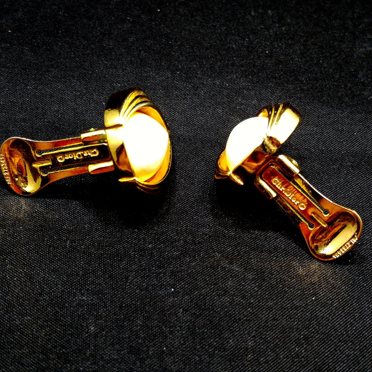 Christian Dior Cream Gold Plated Earrings, Rose Bud Shaped, 1980s Vintage Jewelry