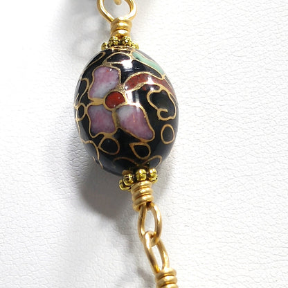 Vintage Cloisonné Beaded Necklace, Hand Wire Wrapped, 1960s Jewelry