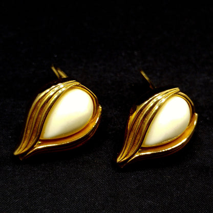 Christian Dior Cream Gold Plated Earrings, Rose Bud Shaped, 1980s Vintage Jewelry