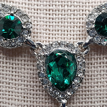 Givenchy Necklace & Earrings Set – Silver Tone Emerald Green Crystal Jewelry