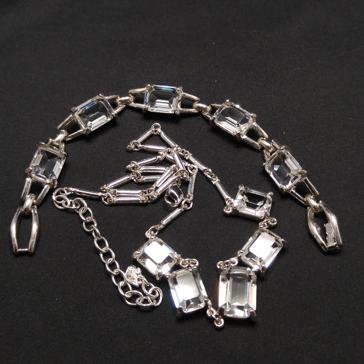 Vintage Swarovski Swan Logo Emerald Cut Crystal Necklace & Bracelet Set 1990s