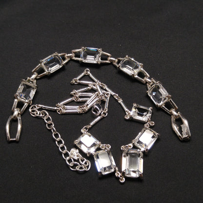 Vintage Swarovski Swan Logo Emerald Cut Crystal Necklace & Bracelet Set 1990s