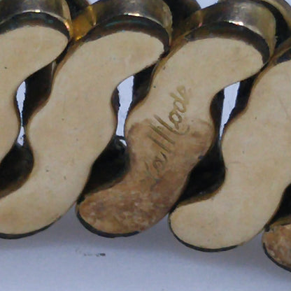 La Mode 1920s Guilloche Enamel Heart Locket Expansion Bracelet 12K GF Antique