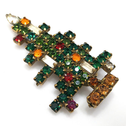 Weiss Christmas Tree Brooch, Three Baguette Candles, Book Piece, 1950s Vintage Jewelry