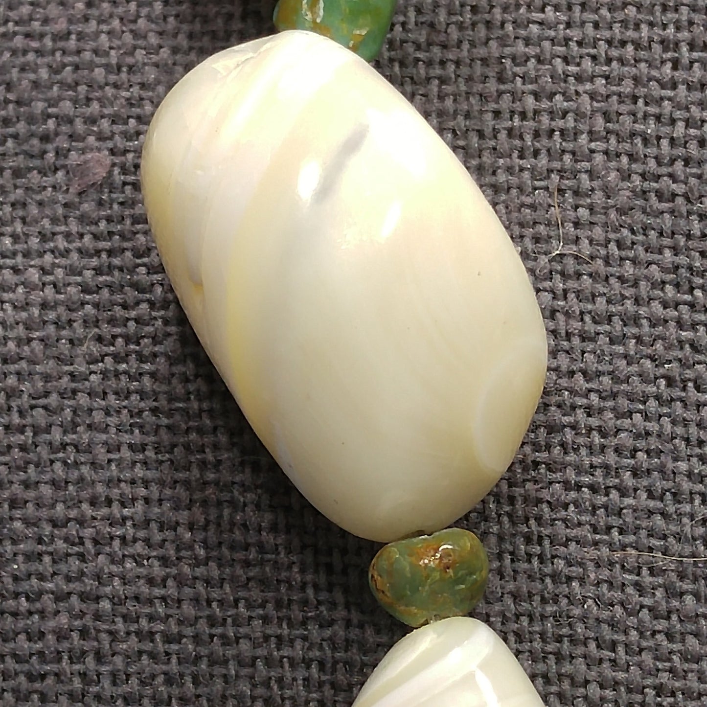 Beaded Shell Chrysoprase Necklace, Sterling Silver Italy, 1980s Vintage Jewelry