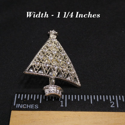 Eisenberg Ice Christmas Tree Brooch, Silver Tone, Clear Rhinestones