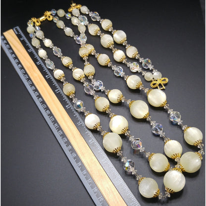 Vendome White Frosty Lucite & Crystal Jewelry, Necklace Bracelet Set, 1960s Vintage Jewelry