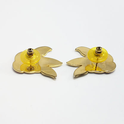 Vintage Laurel Burch "Deco Rose" Earrings, Gold Cloisonne Posts, Gold Plated