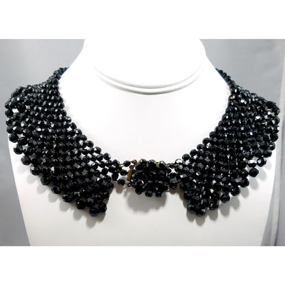 Vintage Victorian Black Crystal Beaded Collar, 1930s, 17 Inches